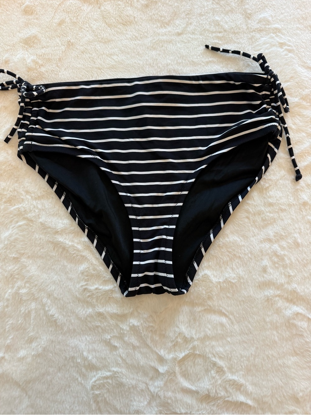 Striped Black and White Tie-Side Bikini Bottoms